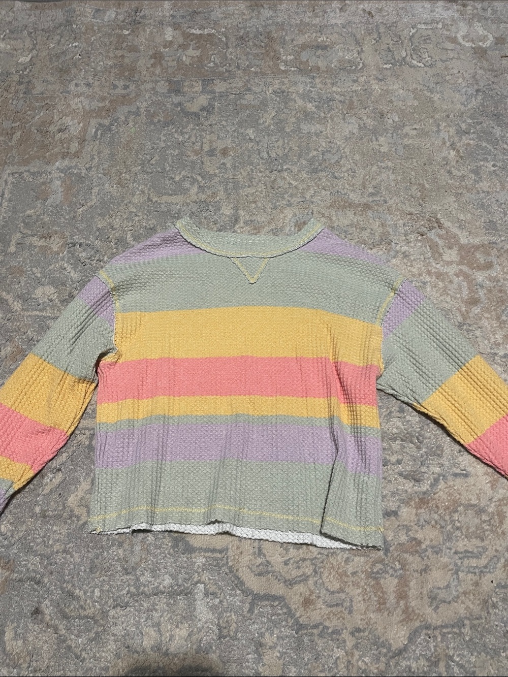 Girls Striped Crewneck Long Sleeve waffle (6/6x)